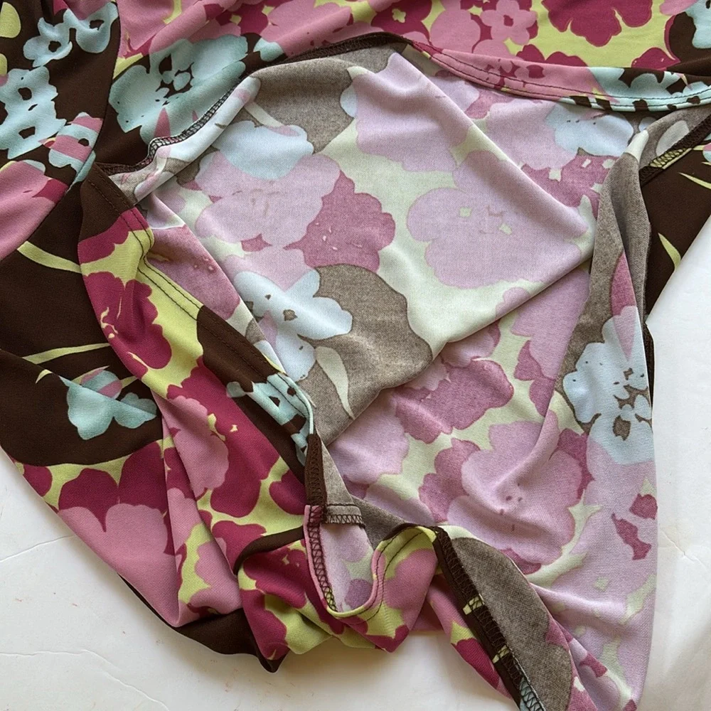 Vintage Y2K Pink Floral Colorful Asymmetrical Dress Bias Fairy Betsey Johnson S - Picture 9 of 17